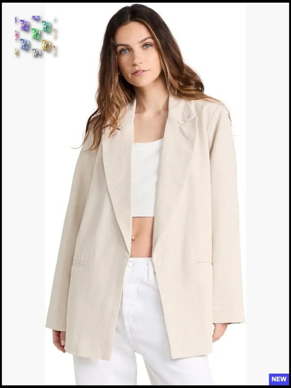Oversized Blazer Notch Collar Long Sleeve Canvas Twill Business Casual Chic